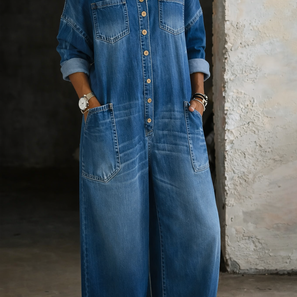Gabrielle - Off Shoulder Denim Jumpsuit