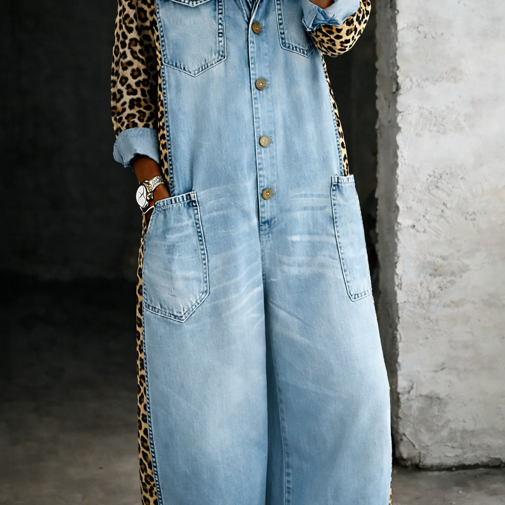 Alicia - One Piece Denim Shirt Jumpsuit
