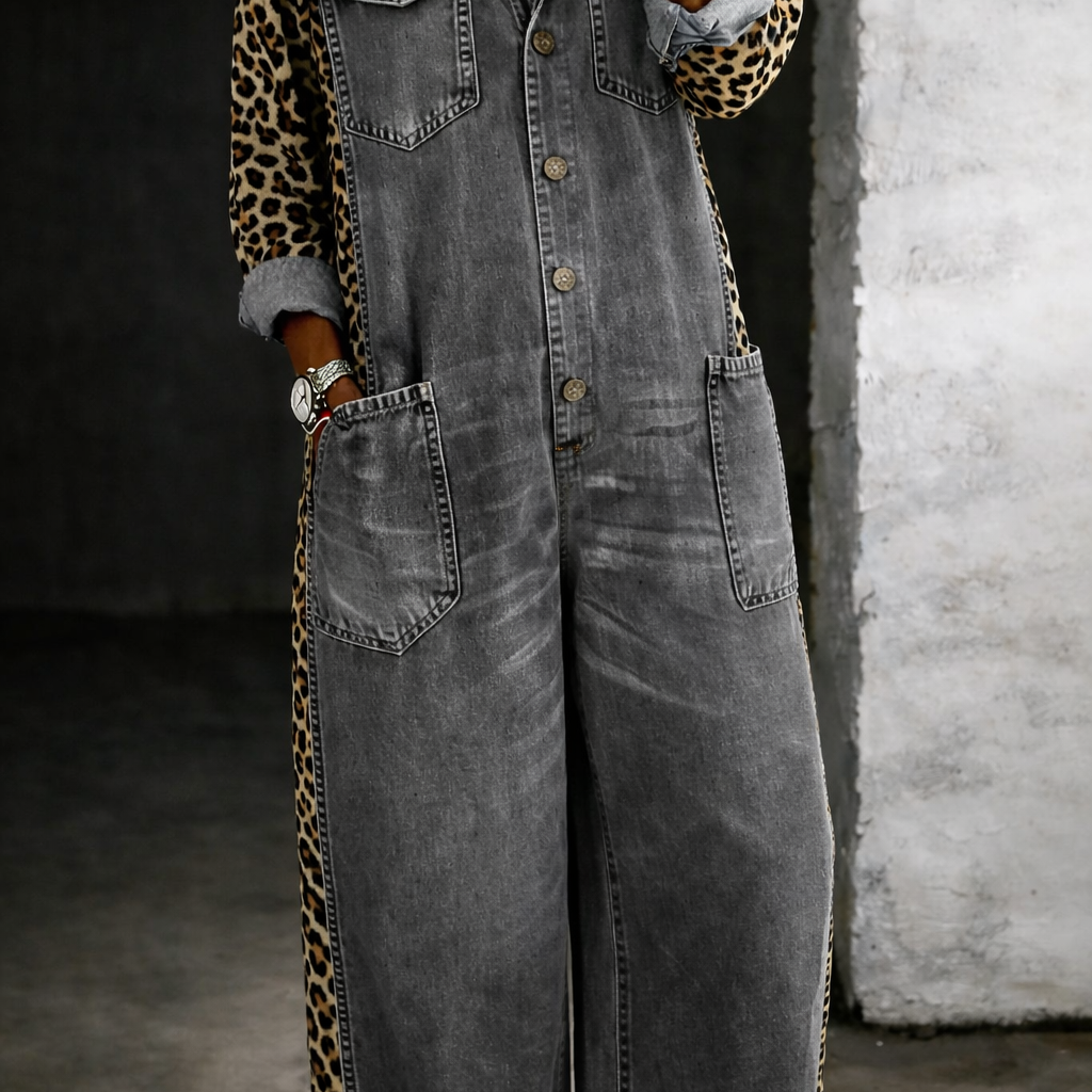Alicia - One Piece Denim Shirt Jumpsuit