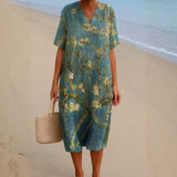 Joy - Floral Dress in Aqua Green