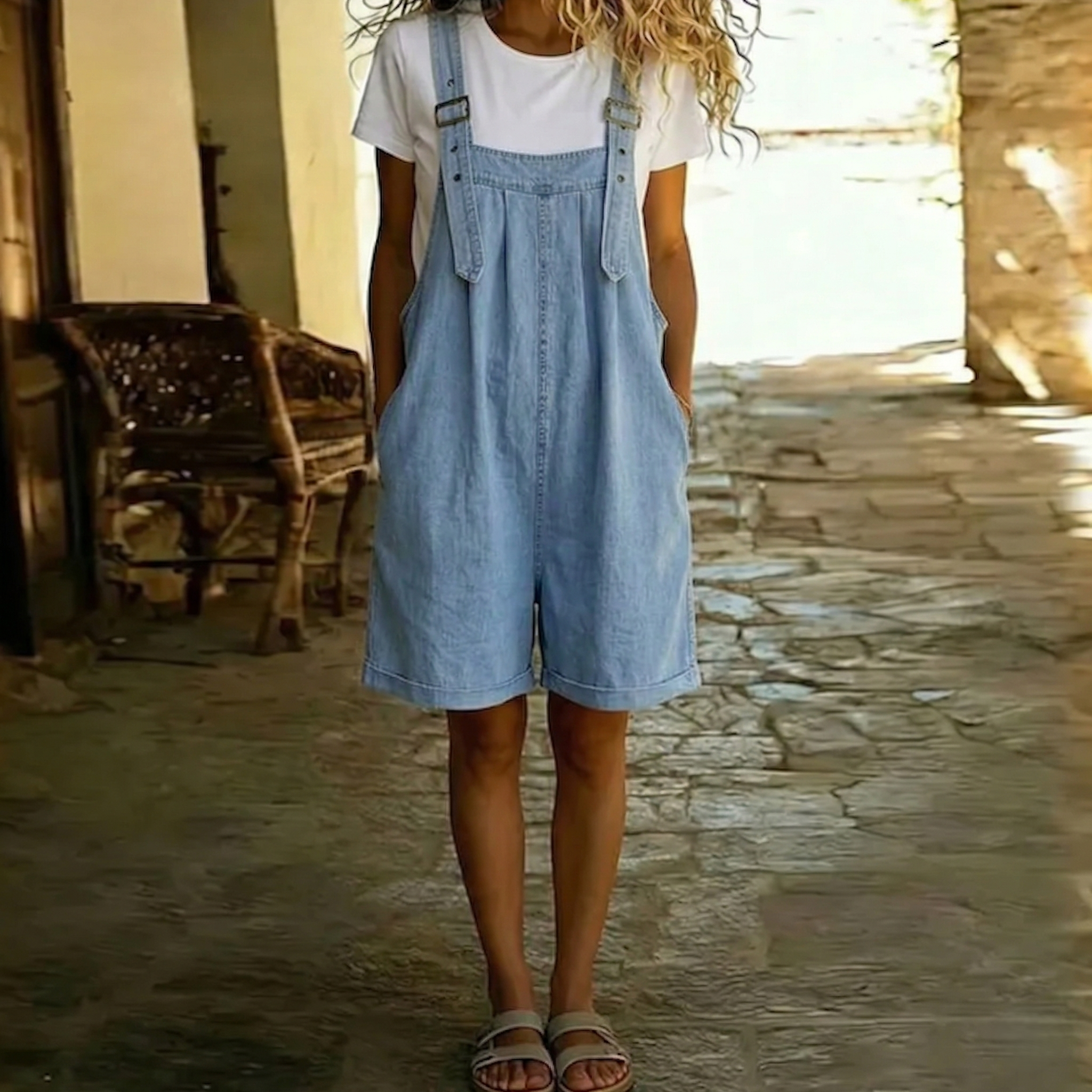 Coralie - Short Denim Jumpsuit with Soft Cotton Touch