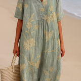 Lauren - Blue-Grey Dress with Floral Embroidery