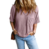 MARIANNE - Casual Textured Pocket V-Neck Tee
