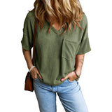 MARIANNE - Casual Textured Pocket V-Neck Tee