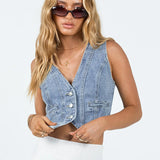 BRIELLE - Women Sleeveless Denim Crop Top