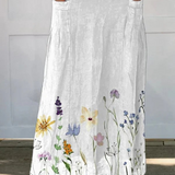 Watercolour Spring Meadows Art Printed Women's Linen Elastic waistband Pocket Skirt