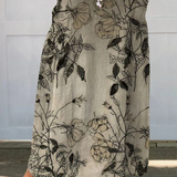 Women's Retro Floral Art Linen Elastic waistband Pocket Skirt