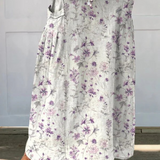 Women's Vintage Floral Art Linen Elastic waistband Pocket Skirt