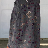 Women's Flower Art Print Linen Pocket Skirt
