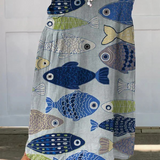 Women's Vintage Lovely Fish Art Print Linen Pocket Skirt