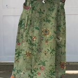 Women's Retro Art Print Linen Pocket Skirt
