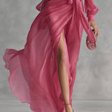 Jenna - Elegant Rose Pink Chiffon V-neck Tie-waist Long Dress