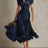 Julia - Striped Shirt Collar Midi Dress