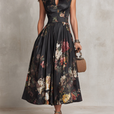 Hazel - Floral Keyhole Pleated Midi Dress