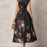 Hazel - Floral Keyhole Pleated Midi Dress