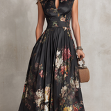 Hazel - Floral Keyhole Pleated Midi Dress