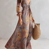 Maëva - Paisley Print V-neck Gathered Chiffon Maxi Dress