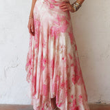 Pauline - Pink Floral Chiffon Pleated Print Sleeveless Midi Dress