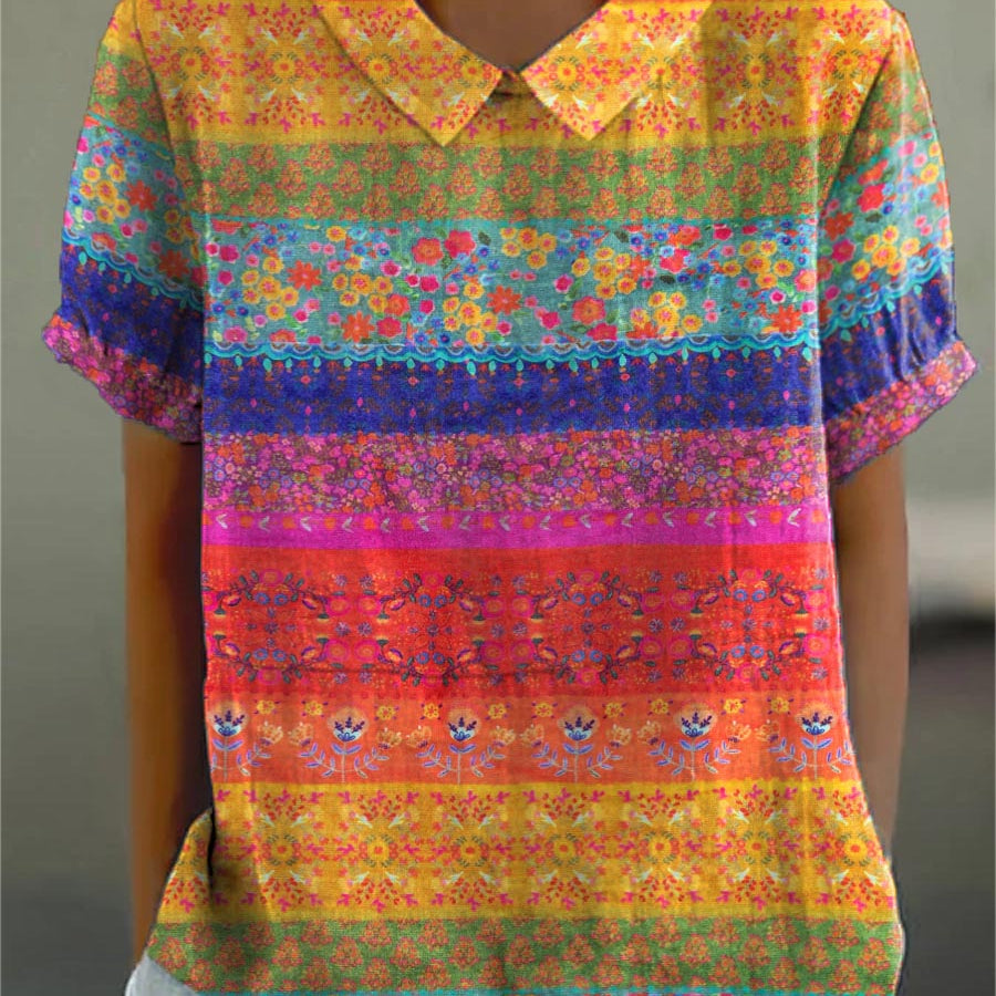 Sarah - Floral Striped Blouse