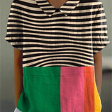 Grace - Bold Striped Blouse with Color Block