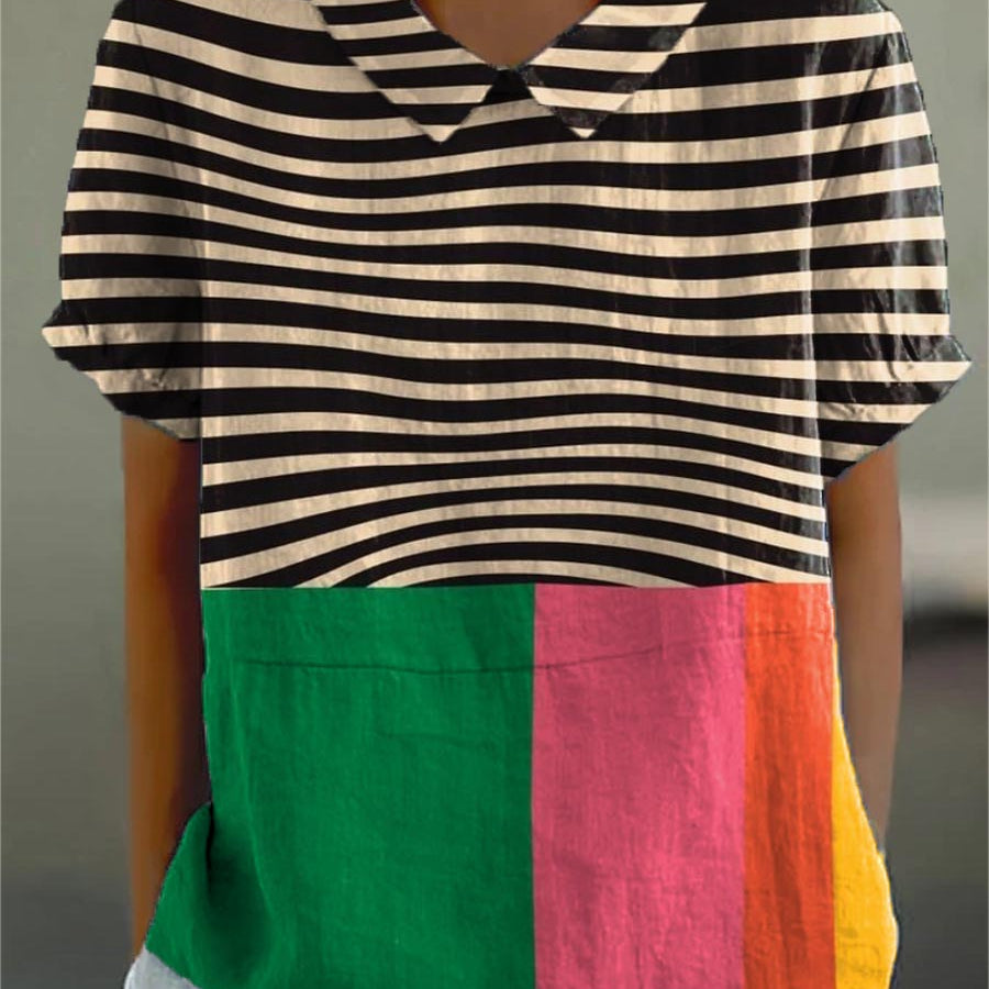 Grace - Bold Striped Blouse with Color Block