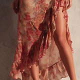 Hailey - Asymmetric Floral Dress with Slit and Ruffles