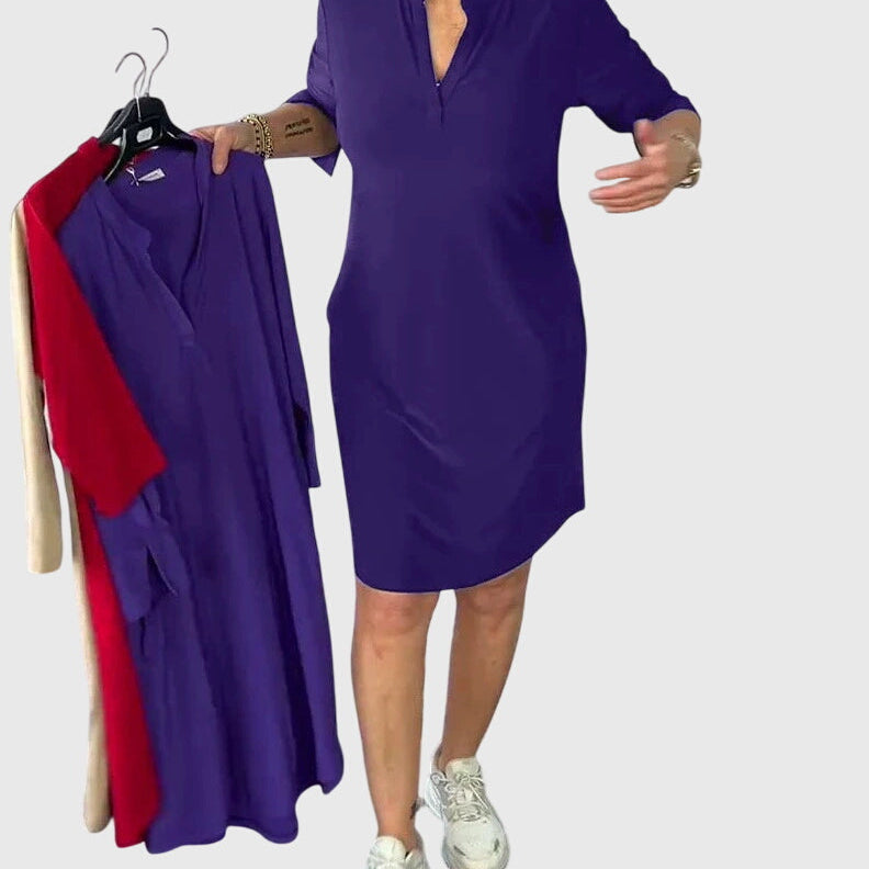 Pauline - Solid V-Neck Dress