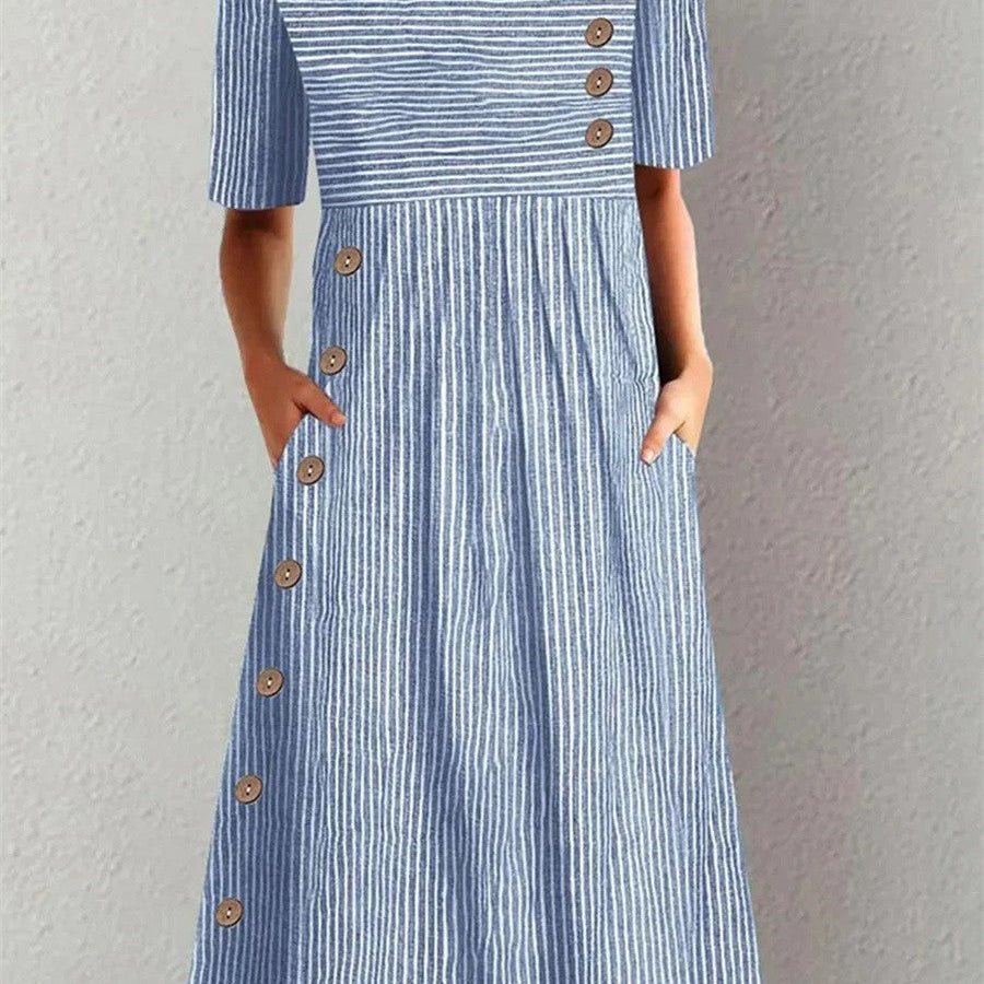 Faith - Elegant Striped Summer Midi Dress
