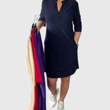 Pauline - Solid V-Neck Dress