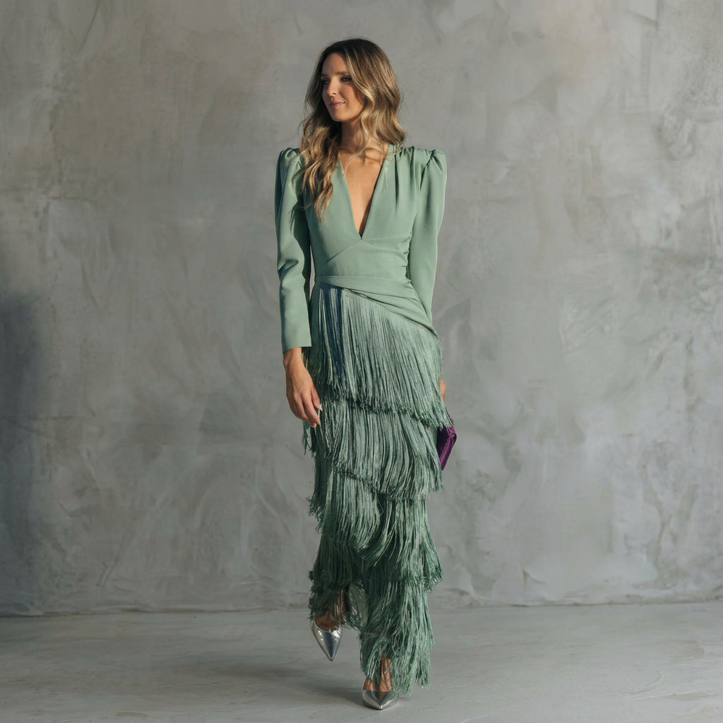 Ariana - Long Fringe Dress with V-Neck