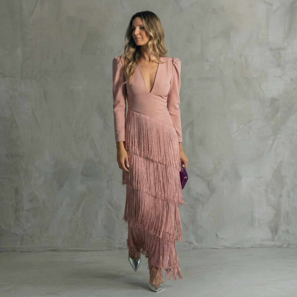 Ariana - Long Fringe Dress with V-Neck
