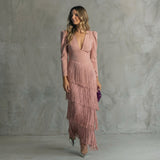 Ariana - Long Fringe Dress with V-Neck