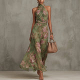 Catherine - Long Floral Halter Dress