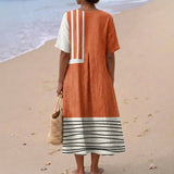 Ruby - Terracotta Dress with Graphic Stripes