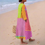 Maëlle - Colourful Patchwork Dress with Dots and Stripes
