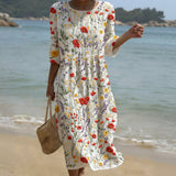 Josée - Maxi Dress with Round Neck and Floral Print
