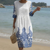 Solène - Round Neck Maxi Dress with Print