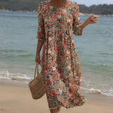 Bianca - Round Neck Maxi Dress with Print
