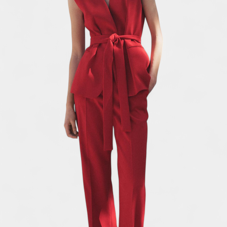 Carlen Classic Vest with Belt and Wide Leg pants Set