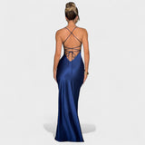 Jessica - Midnight Blue Satin Dress