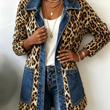 Nora | Leopard Print Denim Panel Contrast Longline Jacket