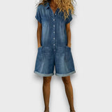 Rachel - Vintage Short Jumpsuit in Cotton with Denim Look