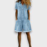 Rachel - Vintage Short Jumpsuit in Cotton with Denim Look