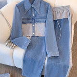 Natalie | Colour-Block Cropped Jacket & Wide-Leg Pants Set