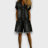 Rachel - Vintage Short Jumpsuit in Cotton with Denim Look