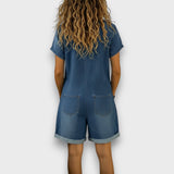 Rachel - Vintage Short Jumpsuit in Cotton with Denim Look