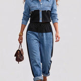 Natalie | Colour-Block Cropped Jacket & Wide-Leg Pants Set