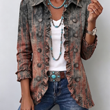 Zoey | Vintage Gradient Textured Print Ruffle Jacket