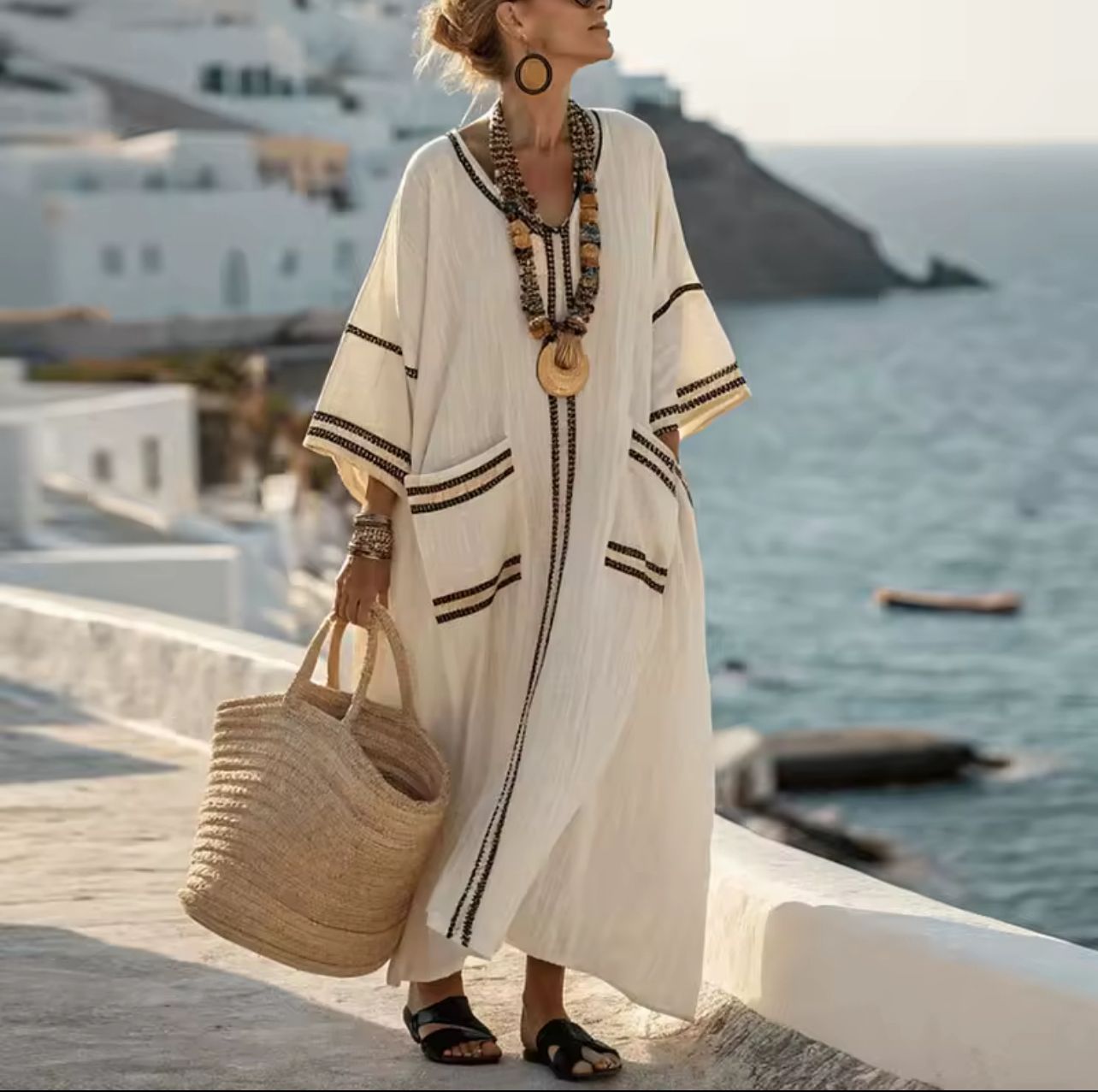 Elegant Rose - Long Beach Dress for a Stylish Summer Look