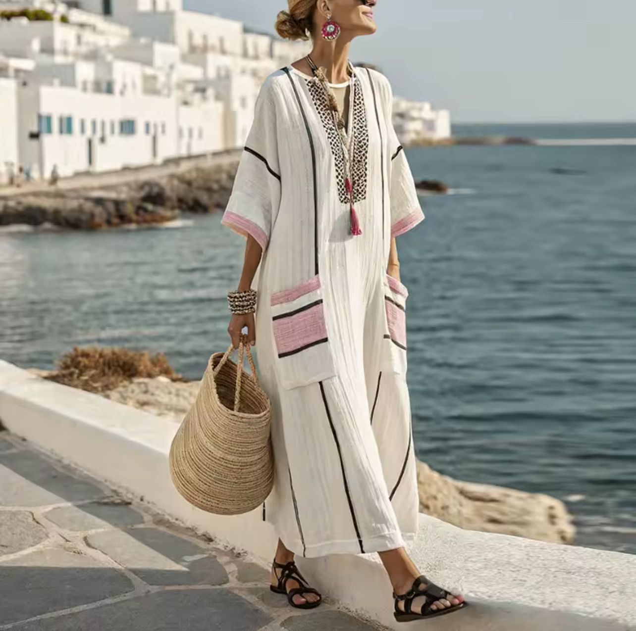 Elegant Rose - Long Beach Dress for a Stylish Summer Look
